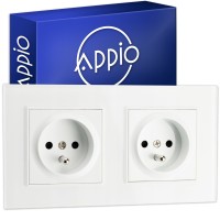 Kontakt Białe Gniazdko Elektryczne 2 Z Bolcem Podwójne FI60 Ramka Szklana