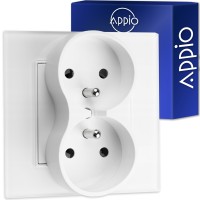 Podwójne gniazdko gniazdo z bolcem szklane kontakt biały