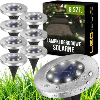 Zestaw 8x lampki solarne gruntowe diody DISK LIGHT