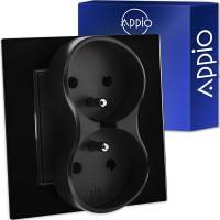 Kontakt Czarne Gniazdo Elektrycznie Z Bolcem Podwójne Twin FI60 Szklane