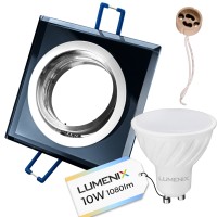 Zestaw oprawa ruchoma kwadrat szklana czarna + GU10 10W + gniazdo