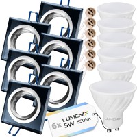 6x Zestaw oprawa ruchoma kwadrat szklana czarna + GU10 5W + gniazdo