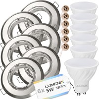 Zestaw 6x Oprawa Okrągła Satynowa  + Żarówka GU10 5W LED + Gniazdo GU10