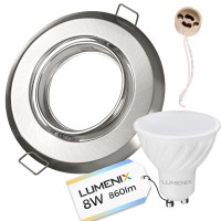Zestaw Oprawa Okrągła Satynowa + Żarówka GU10 8W LED + Gniazdo GU10