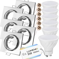 6x Zestaw oprawa kwadratowa chromowa + GU10 5W  + gniazdo GU10