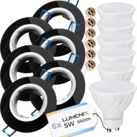 6x Zestaw oprawa okrągła szklana czarna + GU10 5W + gniazdo GU10