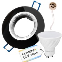 Zestaw oprawa okrągła szklana czarna + GU10 6W + gniazdo GU10