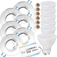 6x Zestaw oprawa okrągła szklana lustrzana + GU10 5W + gniazdo GU10