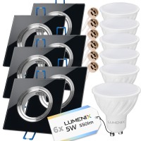 6x Zestaw oprawa kwadratowa szklana czarna + GU10 5W + gniazdo GU10