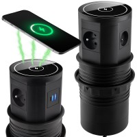 Gniazdo Nablatowe Chowane Wpuszczane Wysuwane W Blat Okrągłe 2x USB + USB C