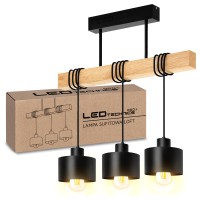 Lampa Wisząca Sufitowa Czarna Nowoczesna LOFT Żyrandol Drewno na 3x E27