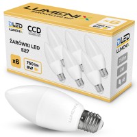 6x Żarówka E27 LED 750lm 8W świeczka
