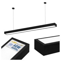Lampa Wisząca Liniowa Biurowa 120cm 40W LED CCD Czarna Prostokąt