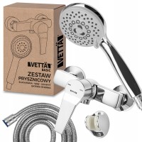 Zestaw Prysznicowy Słuchawka Wąż Uchwyt 5 Trybów + Bateria Ścienna