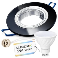 Zestaw Żarówka GU10 5W LED + Oprawa Sufitowa Szklana Czarna Lustro Okrągła