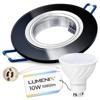 Zestaw Żarówka GU10 10W LED + Oprawa Sufitowa Szklana Czarna Lustro Okrągła